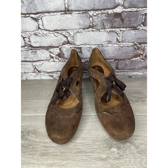 Earthies Sarenza Brown Suede MaryJane Tie Up Dress Shoes Women’s Sz 11B US/42EU - Picture 12 of 16